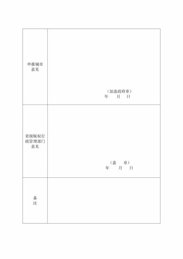 國家版權(quán)局：統(tǒng)一啟用全國版權(quán)示范城市、示范單位等申報(bào)表通知（附申請(qǐng)表）