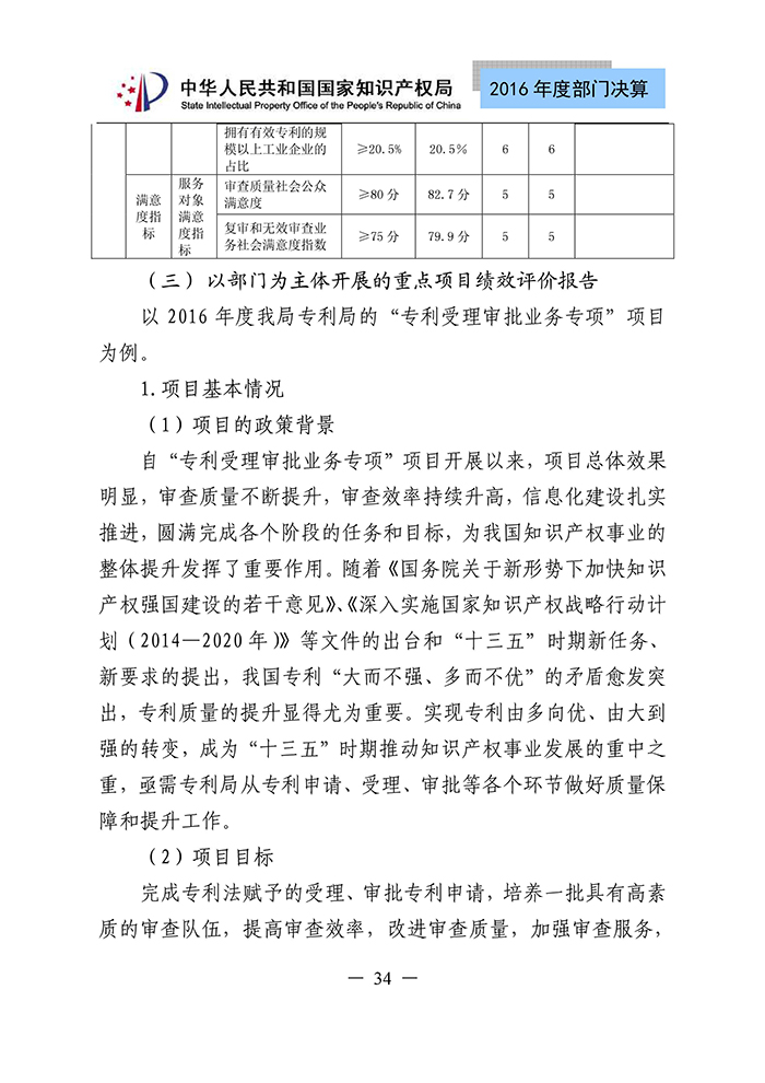 國家知識(shí)產(chǎn)權(quán)局2016年度部門決算