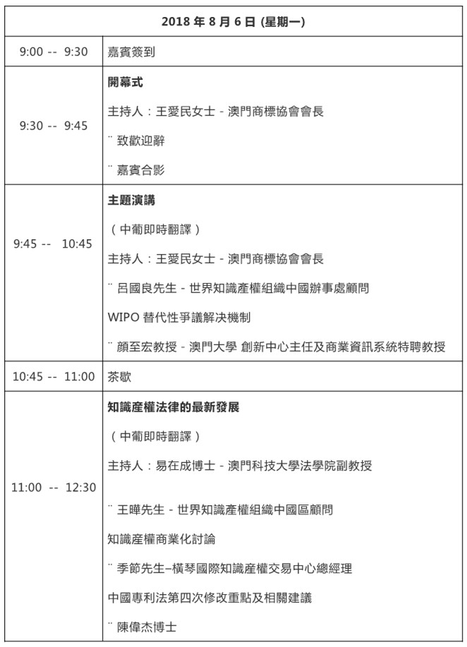 澳門國際知識(shí)產(chǎn)權(quán)研討會(huì)2018--知識(shí)產(chǎn)權(quán)商業(yè)化