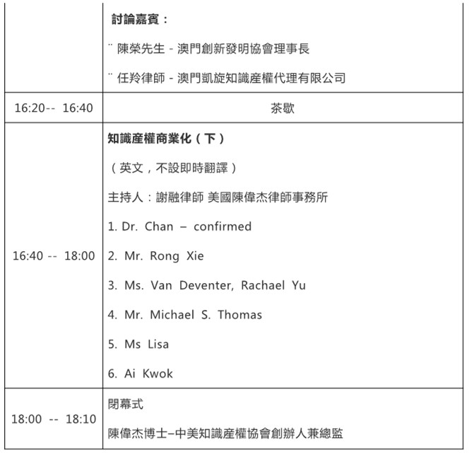 澳門國際知識產權研討會2018--知識產權商業(yè)化