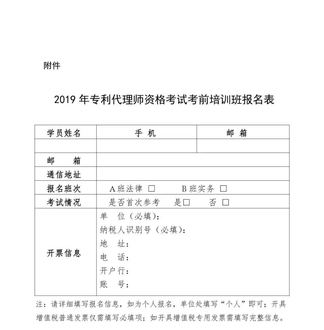 關(guān)于舉辦2019年全國(guó)專利代理師資格考試考前培訓(xùn)班的通知