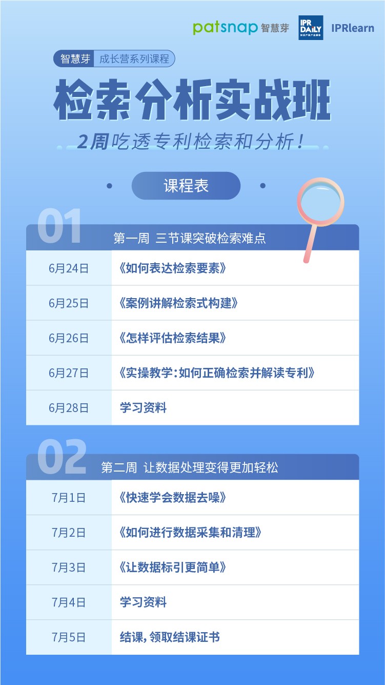 免費報名檢索分析實戰(zhàn)班，2周吃透專利檢索和數(shù)據(jù)處理！