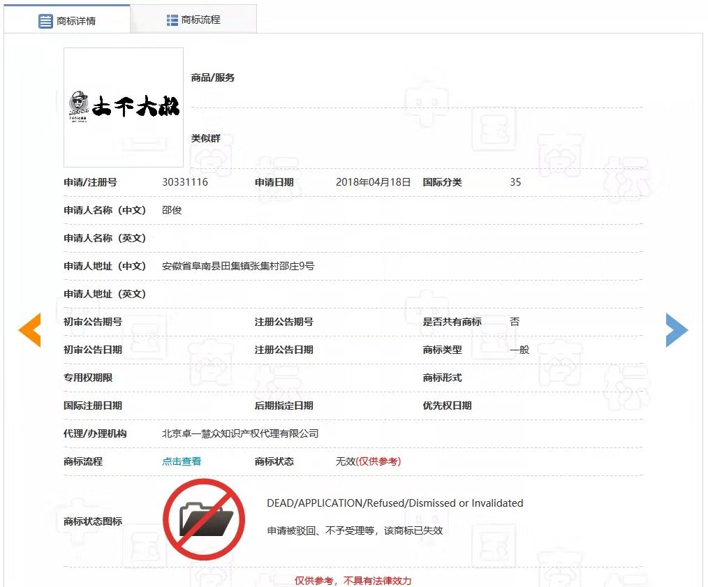 “壞大叔”商標因有貶損含義被駁回