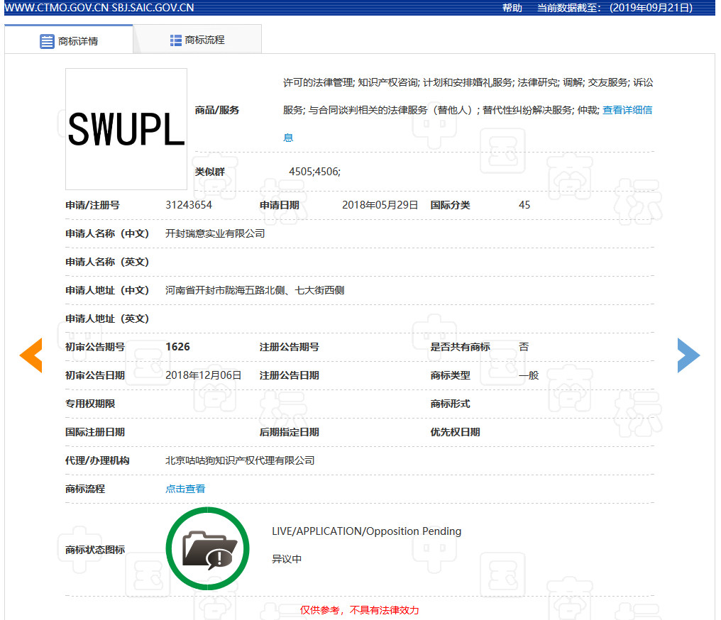 西南政法大學SWUPL商標被搶注？