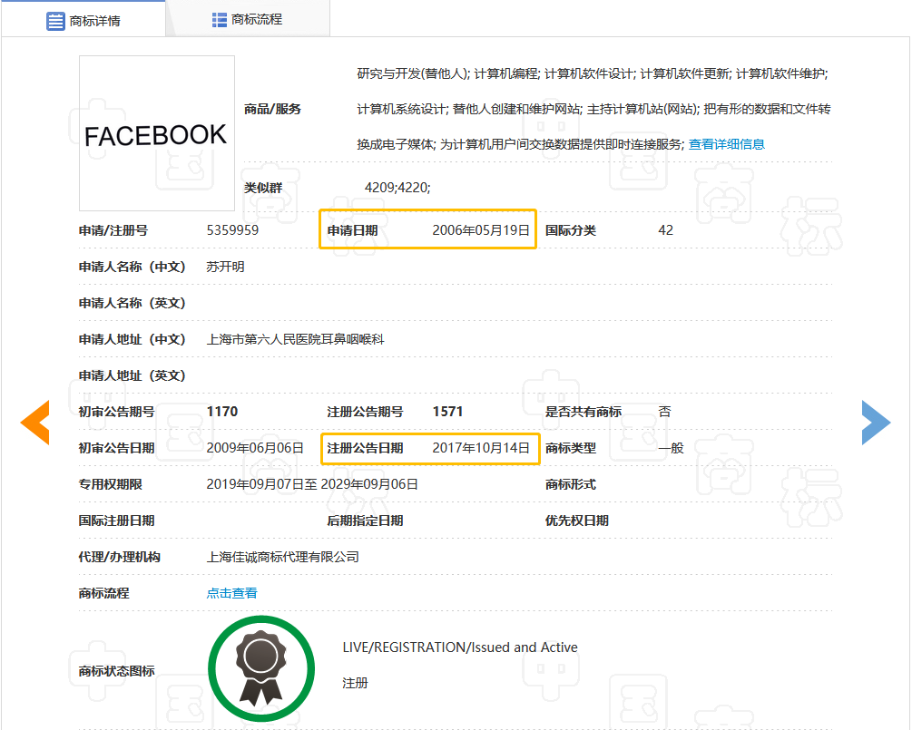 全球性社交網(wǎng)站“Facebook”的商標(biāo)被中國人無效了？