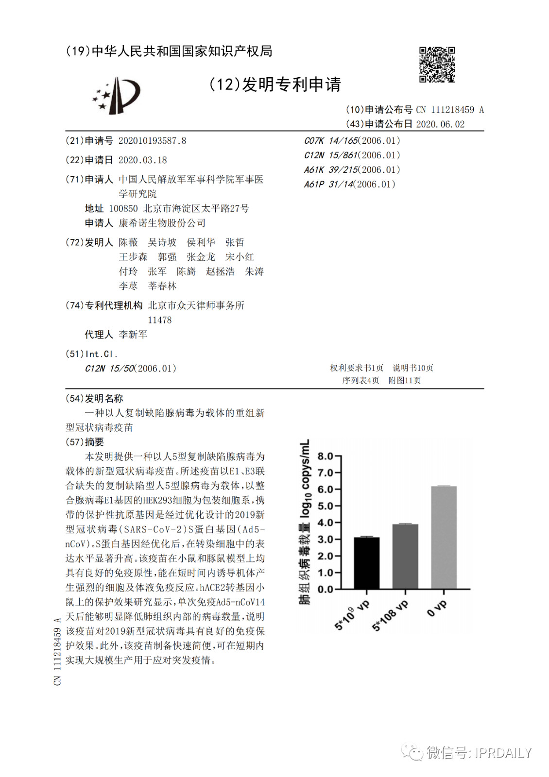 好消息！陳薇團(tuán)隊(duì)獲得國(guó)內(nèi)首個(gè)新冠疫苗專利！