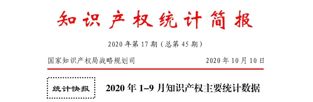 2020年1--9月知識產(chǎn)權(quán)主要統(tǒng)計數(shù)據(jù)（附9月數(shù)據(jù)）