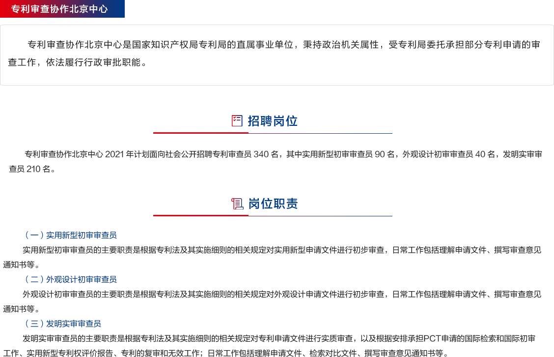 招聘專利審查員2440人?。ǜ焦?amp;職位）