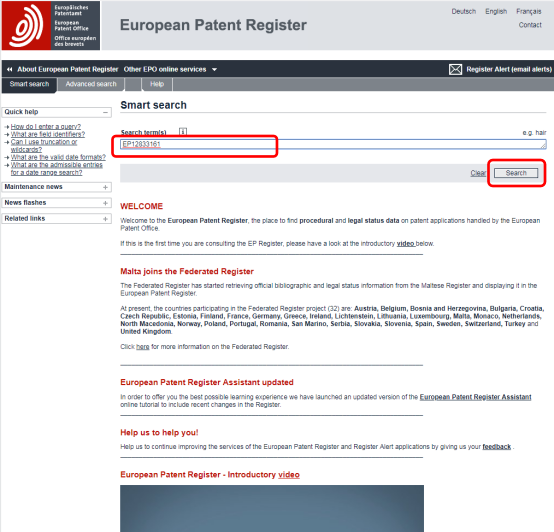 歐洲專利局專利法律狀態(tài)和年費查詢步驟