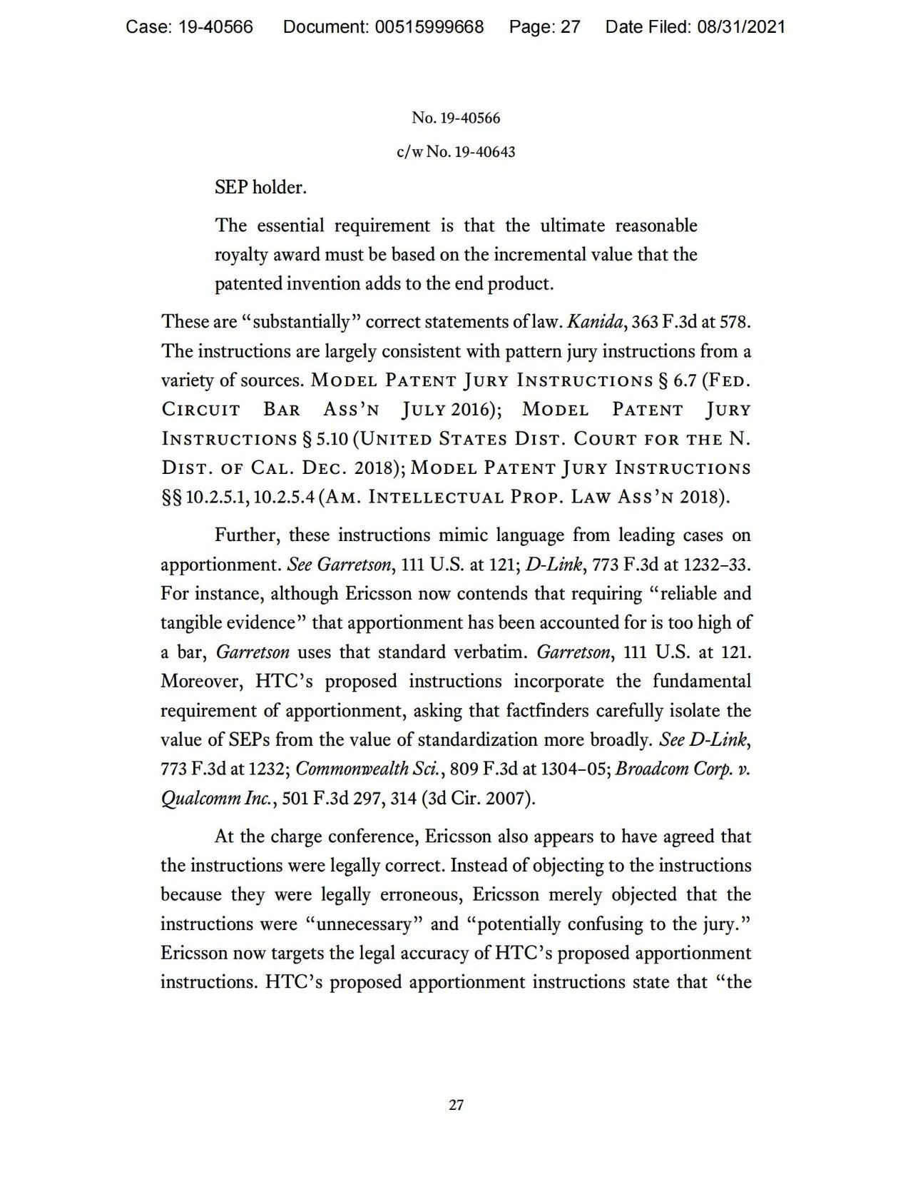 美國(guó)第五巡回上訴法院二審判決認(rèn)定愛立信符合FRAND承諾