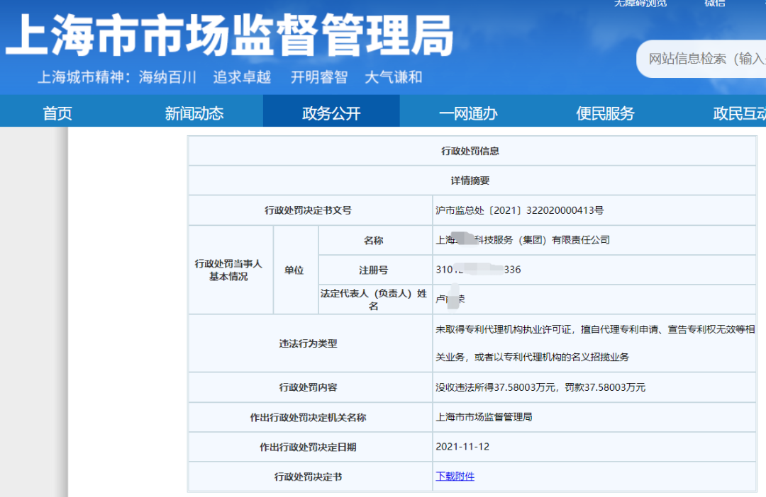 因擅自代理1138件專利申請(qǐng)被沒收違法所得37萬元，并罰款37萬元！