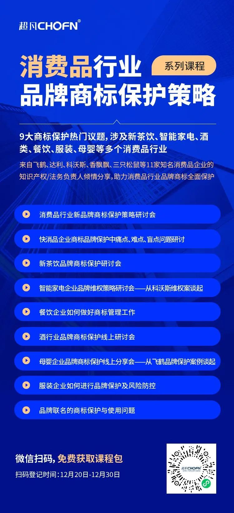 9大商標(biāo)保護(hù)熱門課程，助力消費(fèi)品行業(yè)品牌商標(biāo)全面保護(hù)