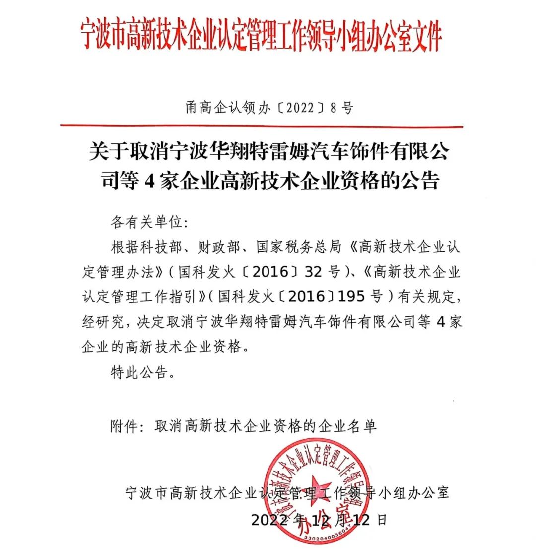 218家企業(yè)被取消企業(yè)高新技術(shù)資格，追繳5家企業(yè)已享受的稅收優(yōu)惠及獎勵等！