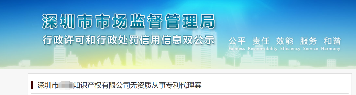 深圳某公司因無資質(zhì)從事專利代理業(yè)務(wù)被罰0.3萬元！