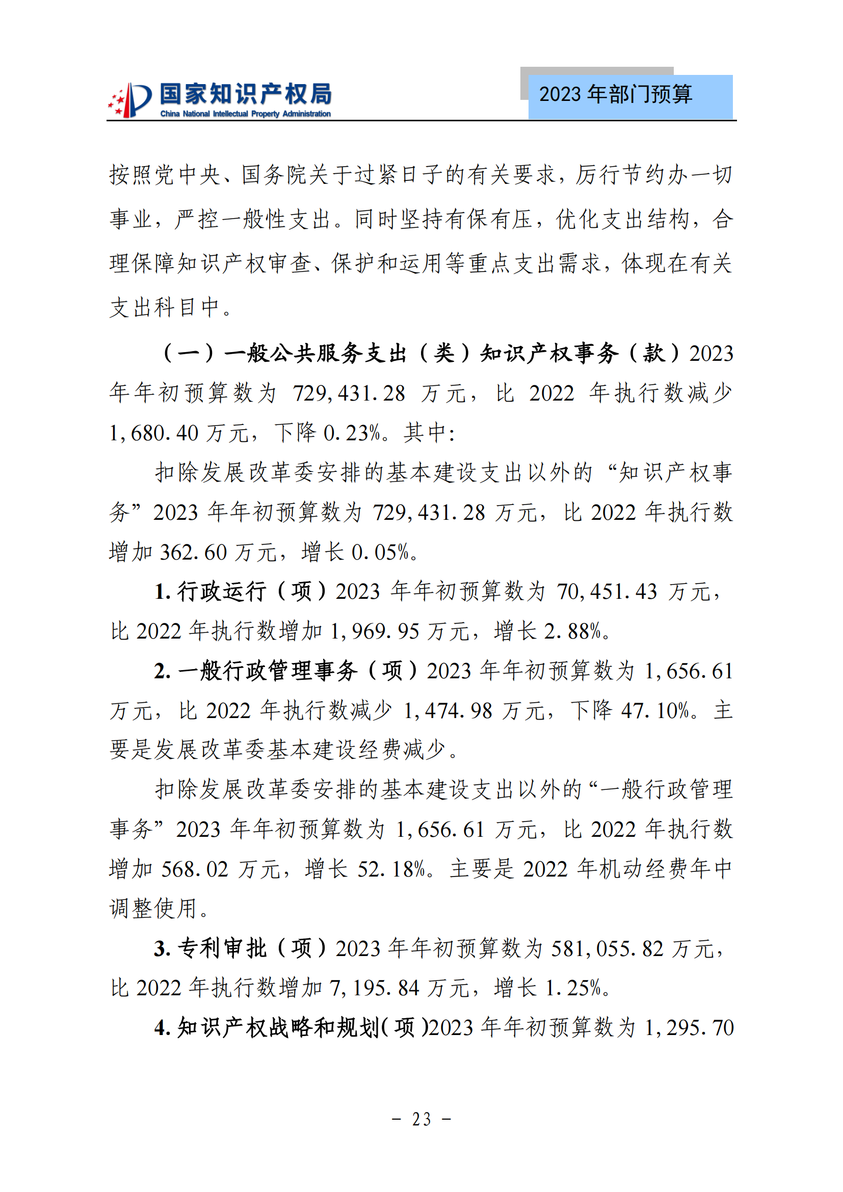 國知局2023年部門預(yù)算：專利審查費502735.77萬元，商標(biāo)委托審查費52131.10萬元！