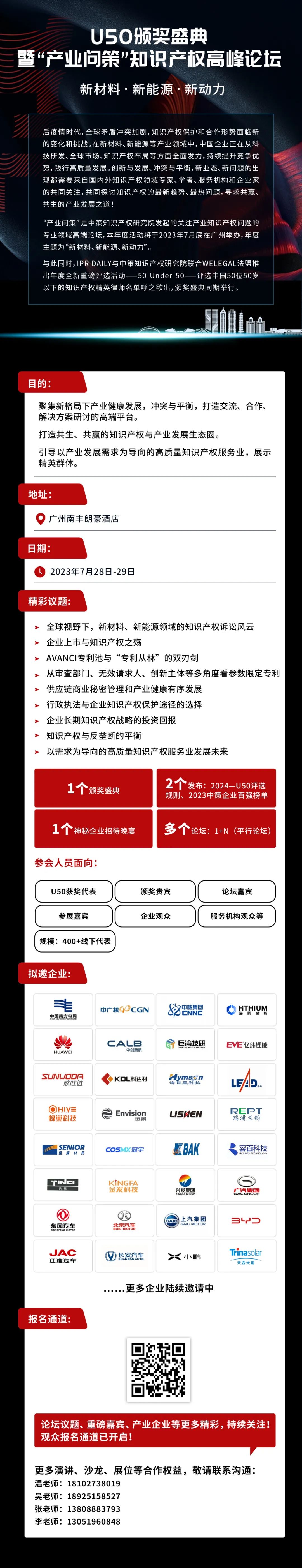 觀眾報(bào)名開啟！精彩議題：全球視野下，新材料、新能源領(lǐng)域的知識(shí)產(chǎn)權(quán)訴訟風(fēng)云（擬邀企業(yè)更新中）