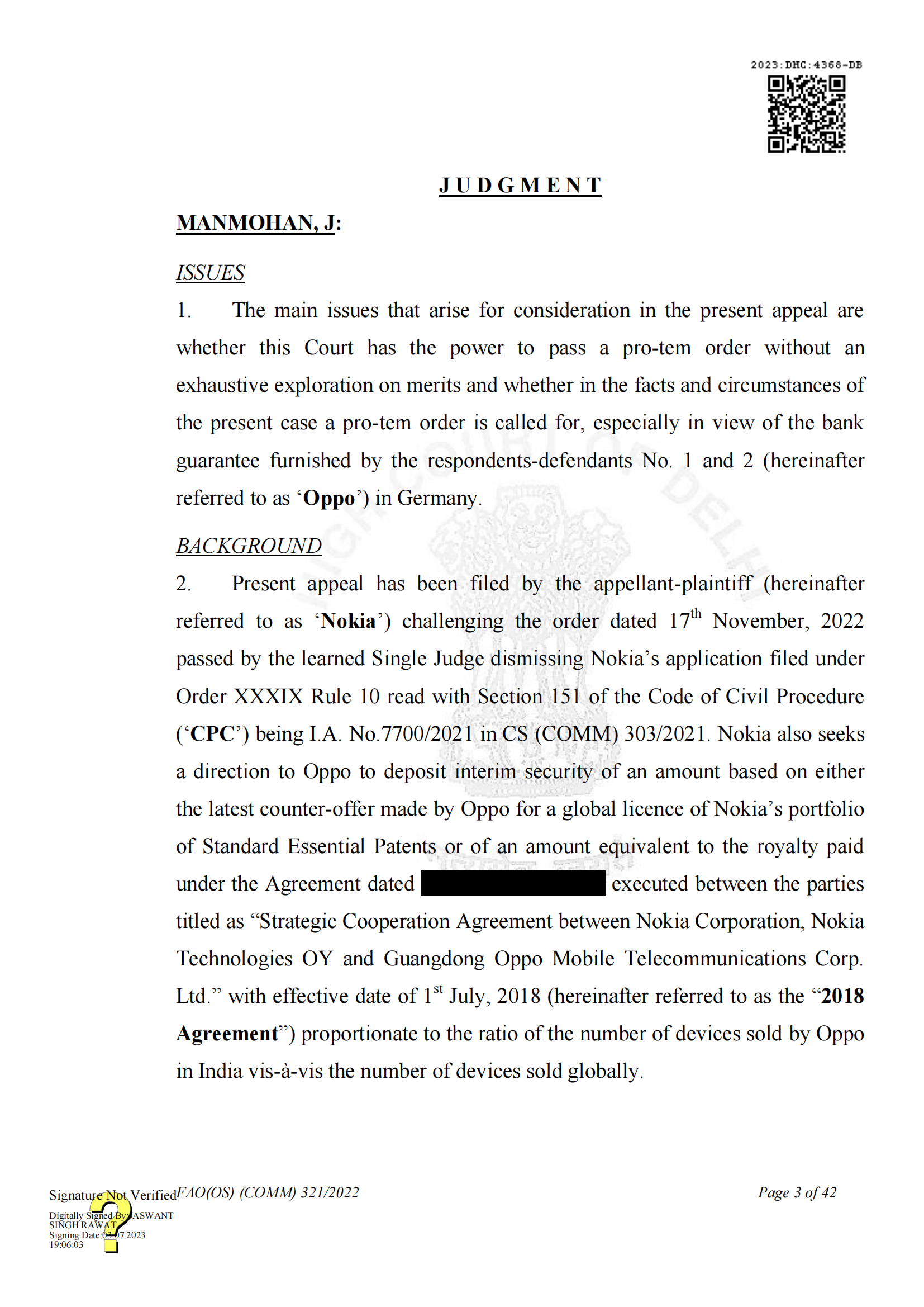 最新進展！印度高等法院要求OPPO支付保證金，因涉嫌侵犯諾基亞5G SEPs｜判決書