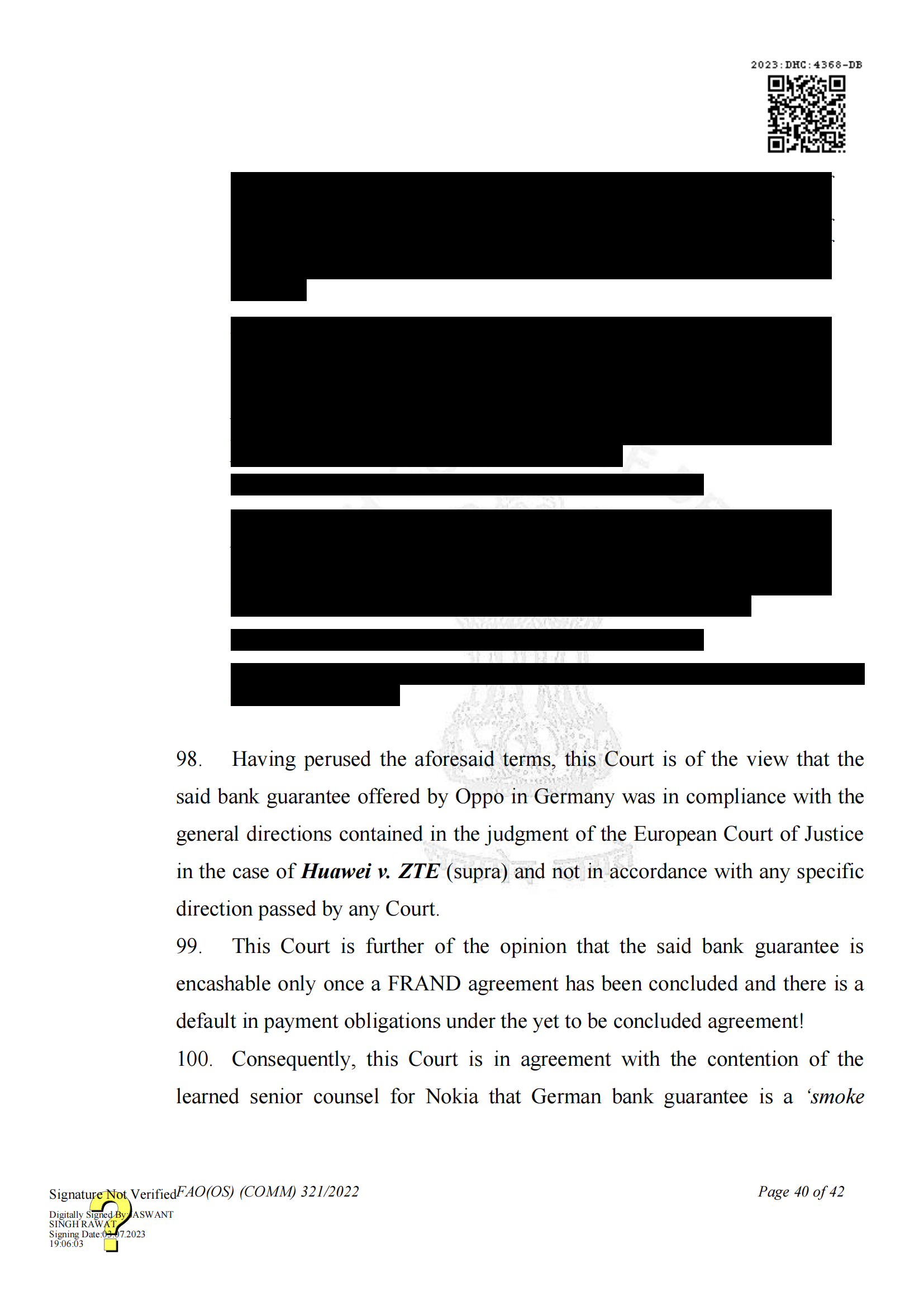 最新進展！印度高等法院要求OPPO支付保證金，因涉嫌侵犯諾基亞5G SEPs｜判決書