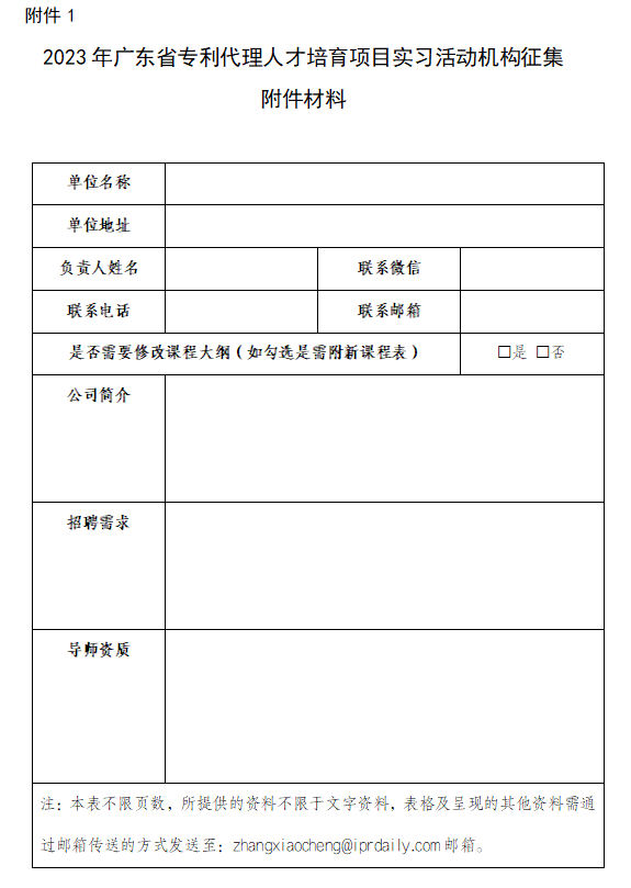 征集！2023年廣東省知識產權代理人才培育項目實習活動機構