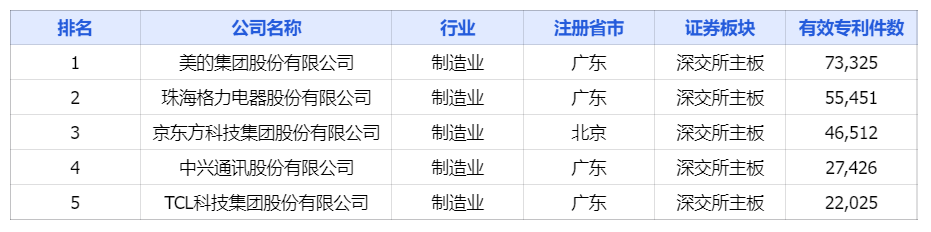 中國上市公司有效專利排行榜TOP100