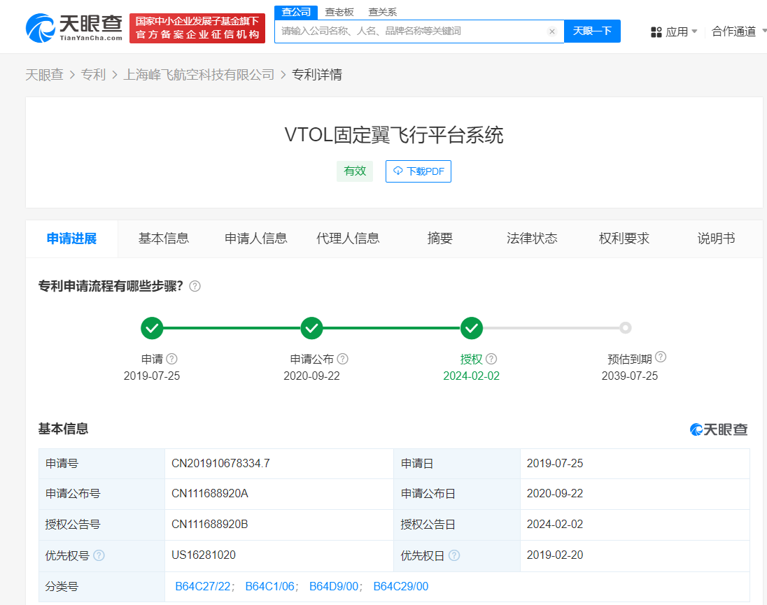 峰飛航空VTOL相關專利已獲授權，飛行汽車關聯(lián)公司已申請上百項專利