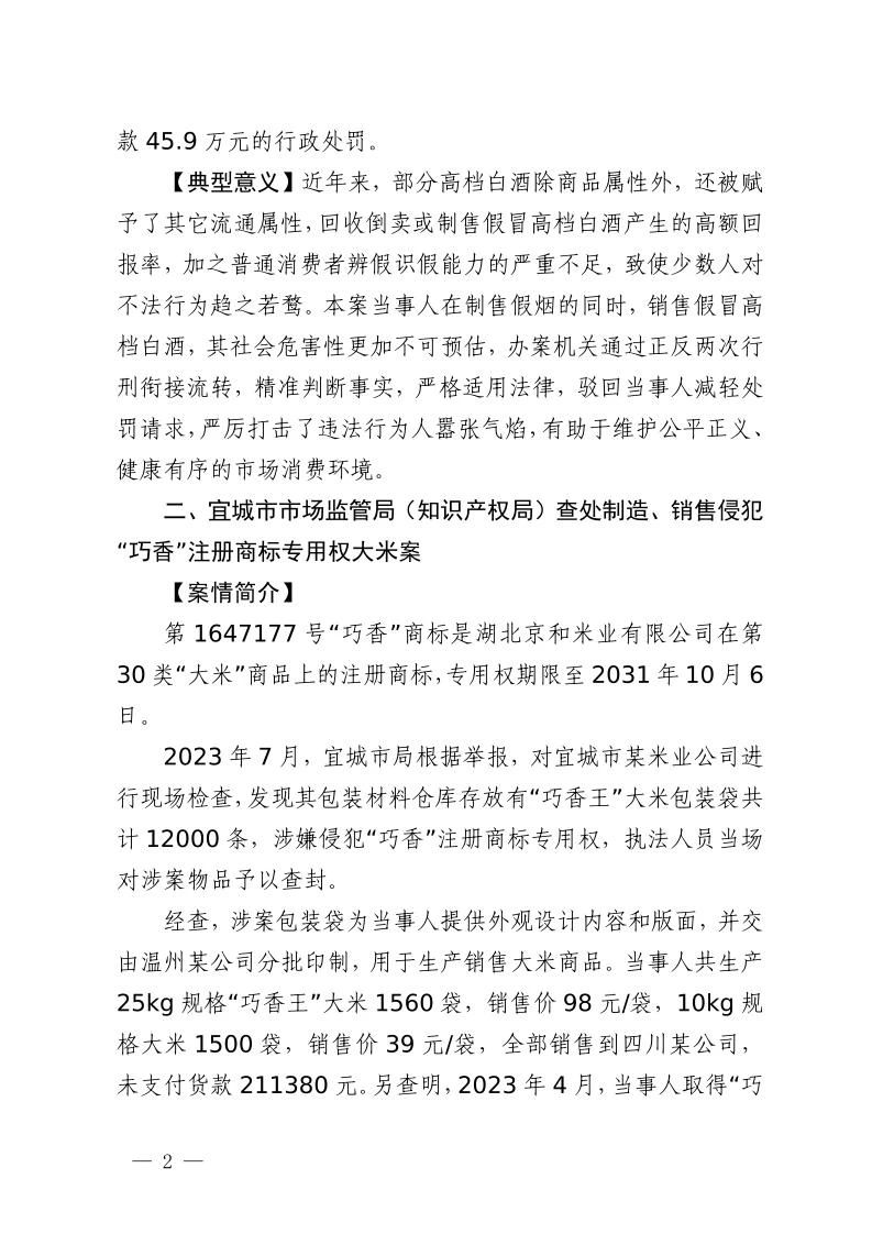 湖北省2023年度知識產權（商標）行政保護十大典型案例發(fā)布！