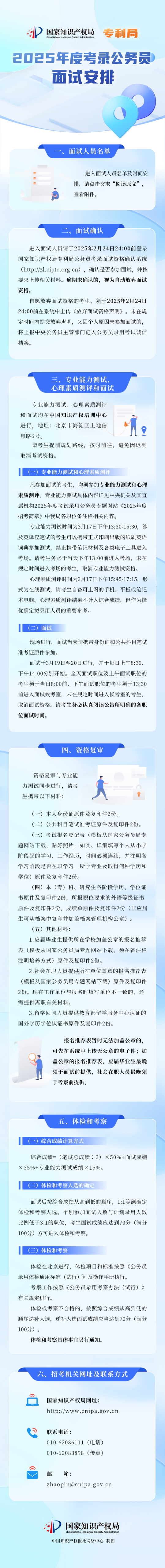 考生注意！國知局公布2025年度公務(wù)員面試名單及時間｜附面試安排