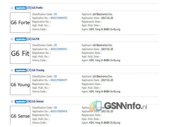 LG G6將有多個(gè)版本 這些商標(biāo)已被注冊