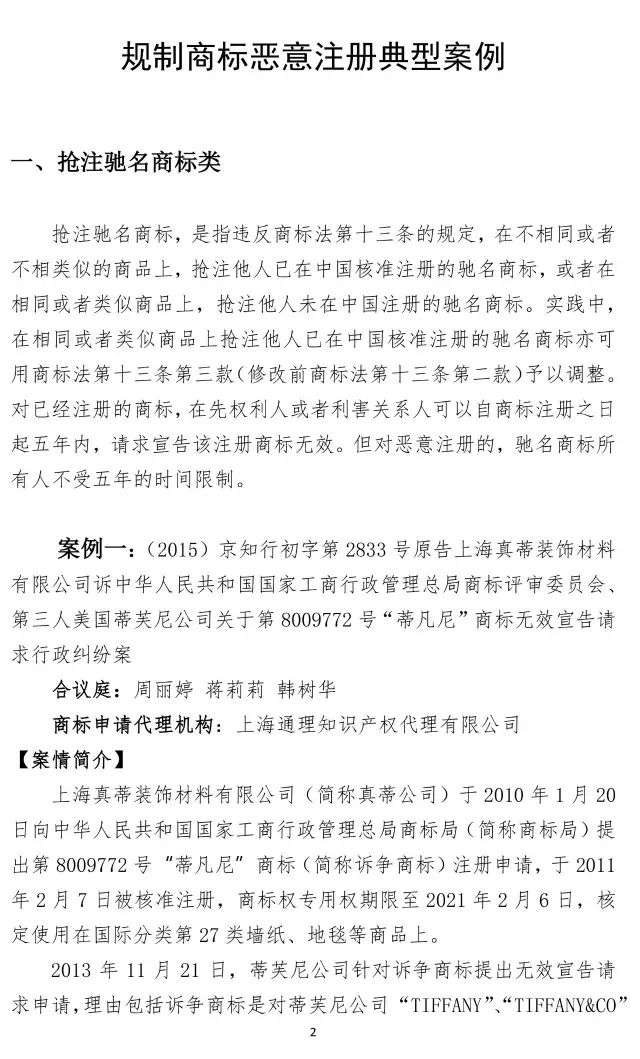 北知院發(fā)布18件規(guī)制商標(biāo)惡意注冊(cè)典型案例(更正版）