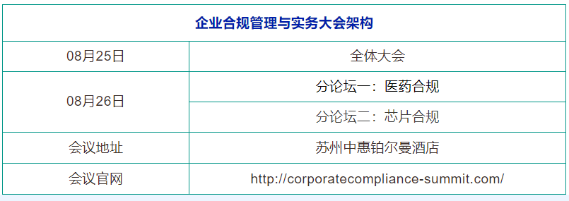 8月25-26日，蘇州 | 企業(yè)合規(guī)管理與實務大會誠邀請您出席！